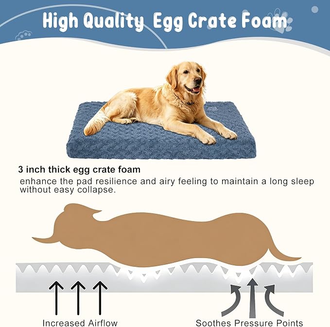 EMPSIGN Stylish Dog Bed Mat Dog Crate Pad Mattress Reversible (Cool & Warm), Water Proof Linings, Removable Machine Washable Cover, Firm Support Pet Crate Bed for Small to XX-Large Dogs, Navy/Grey