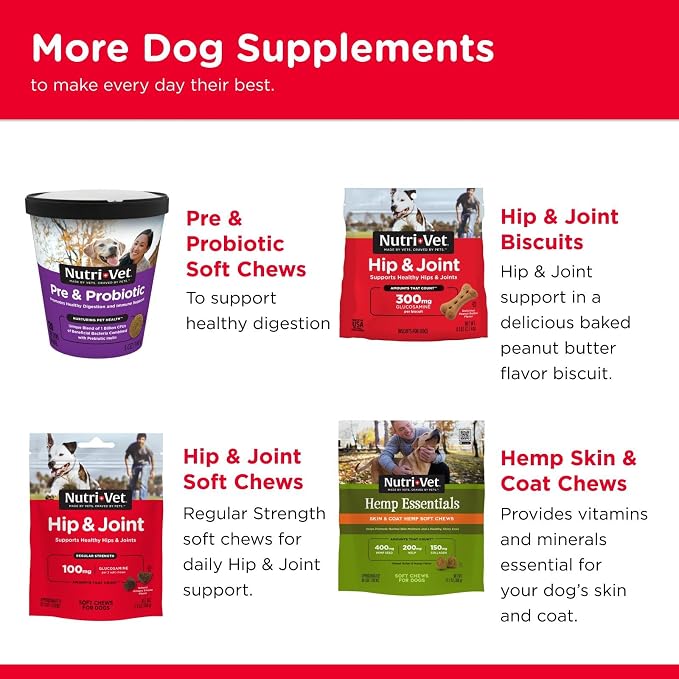 Nutri-Vet Advanced Strength Hip & Joint Chewable Dog Supplements - Formulated with Glucosamine & Chondroitin to Support Dog Cartilage & Mobility - 150 Tablets