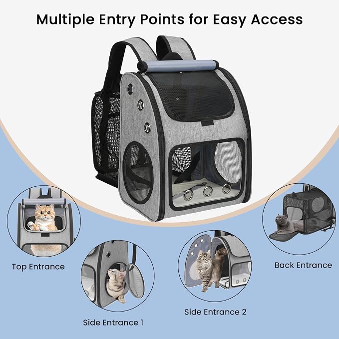 Expandable Pet Carrier Backpack, Airline Approved Cat & Dog Backpack Carrier, Soft-Sided Travel Backpack with 4 Entrances, Breathable Ventilated Design, Holds up to 25 lbs