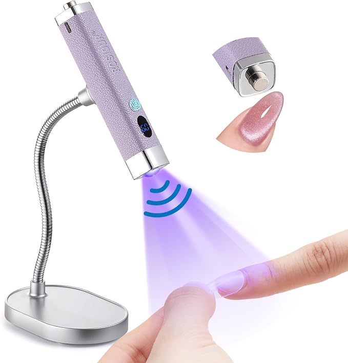 Handheld Mini UV Light for Nails: Flash Cure UV Led Nail Lamp with Cat Eye Magnet- Hand Held Fast Dry Single UV Lamp Pen with Auto Sensor for Manicure Home Salon (Purple)