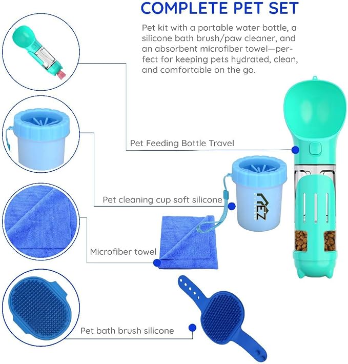 Portable Dog Water Bottle Set – Travel Water & Food Dispenser with Waste Bag Holder & Scooper – Foldable Dog Bowl for Outdoor Adventures – LIVINGHOME