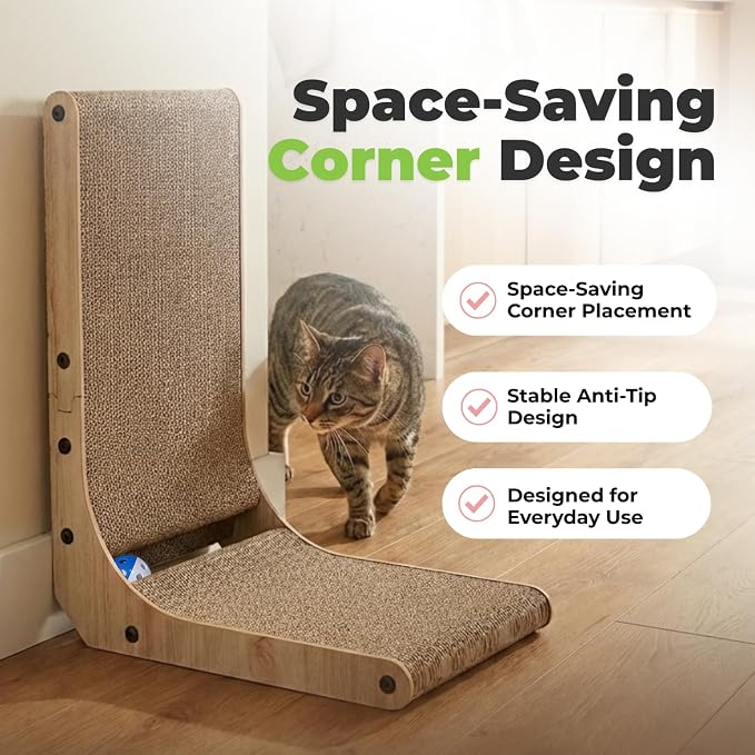 Best Pet Supplies Catify Cat Scratcher, Fun Interactive Scratchers, Posts, Poles, Claw Safe, Furniture Saver Indoor Play Support Natural Cat Behaviors Heavy Duty - L-Shape - H: 26"