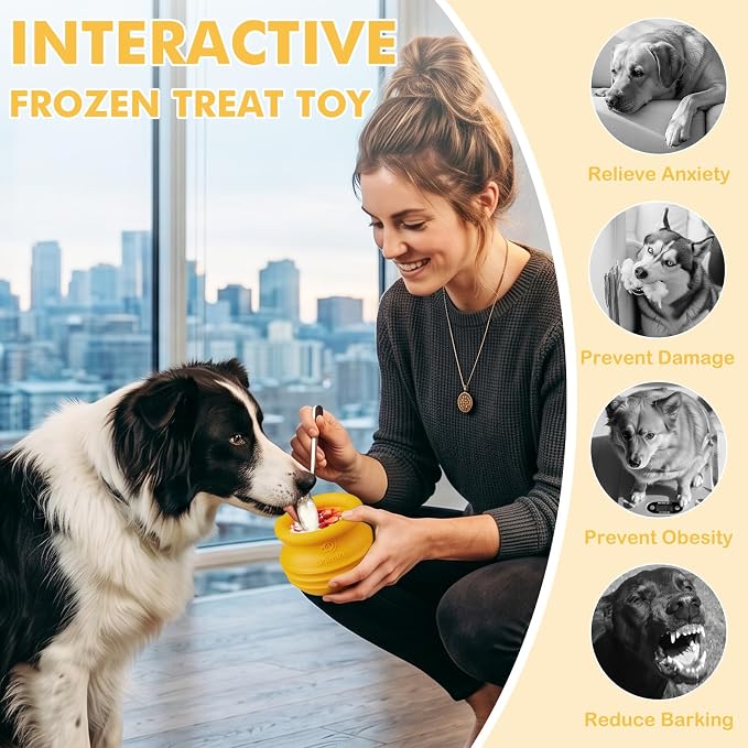 Treat Dispensing Dog Toy, Long-Lasting Interactive Puzzle Toys for Dogs, Stuffable Dog Enrichment Frozen Lick Treat Toy for Boredom, BPA Free Silicone Fetch Catch Chew Toy (Orange,L)