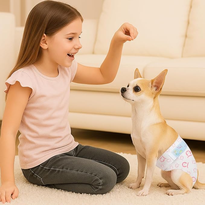 90 Count Disposable Dog Diapers Female, Super Absorbent Pink Puppy Doggie Diapers for Small Female Dogs Urination or Incontinence (Waist 10-16.5 in S)