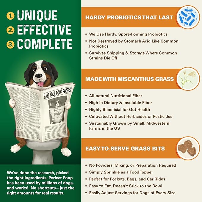 Perfect Poop Digestion & General Health Supplement for Dogs: Fiber, Prebiotics, Probiotics & Enzymes Relieve Digestive Conditions, Optimize Stool, and Improve Health (Chicken, 30.0 oz)