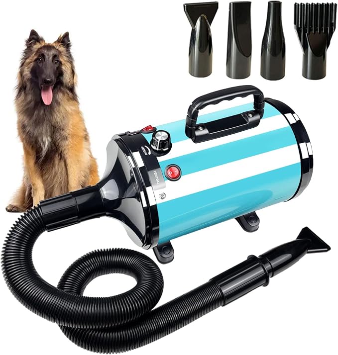 High Velocity Professional Dog Grooming Dryer,Adjustable Temperature and Speed Hair Dryer for Pets with 4 Nozzles Blue&Purple