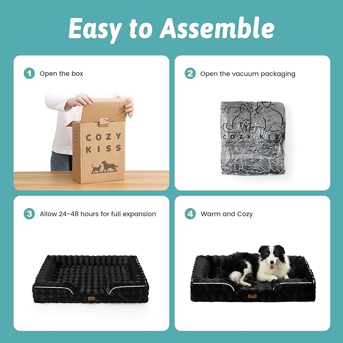 COZY KISS Orthopedic Dog Bed for Medium Small Size Dog, Soft and Warm Faux Fur Sofa for Pet Up to 40 lbs, Foam Bolster Anti-Slip Couch with Washable Removable Cover, M 30x20x6.5 inch, Black