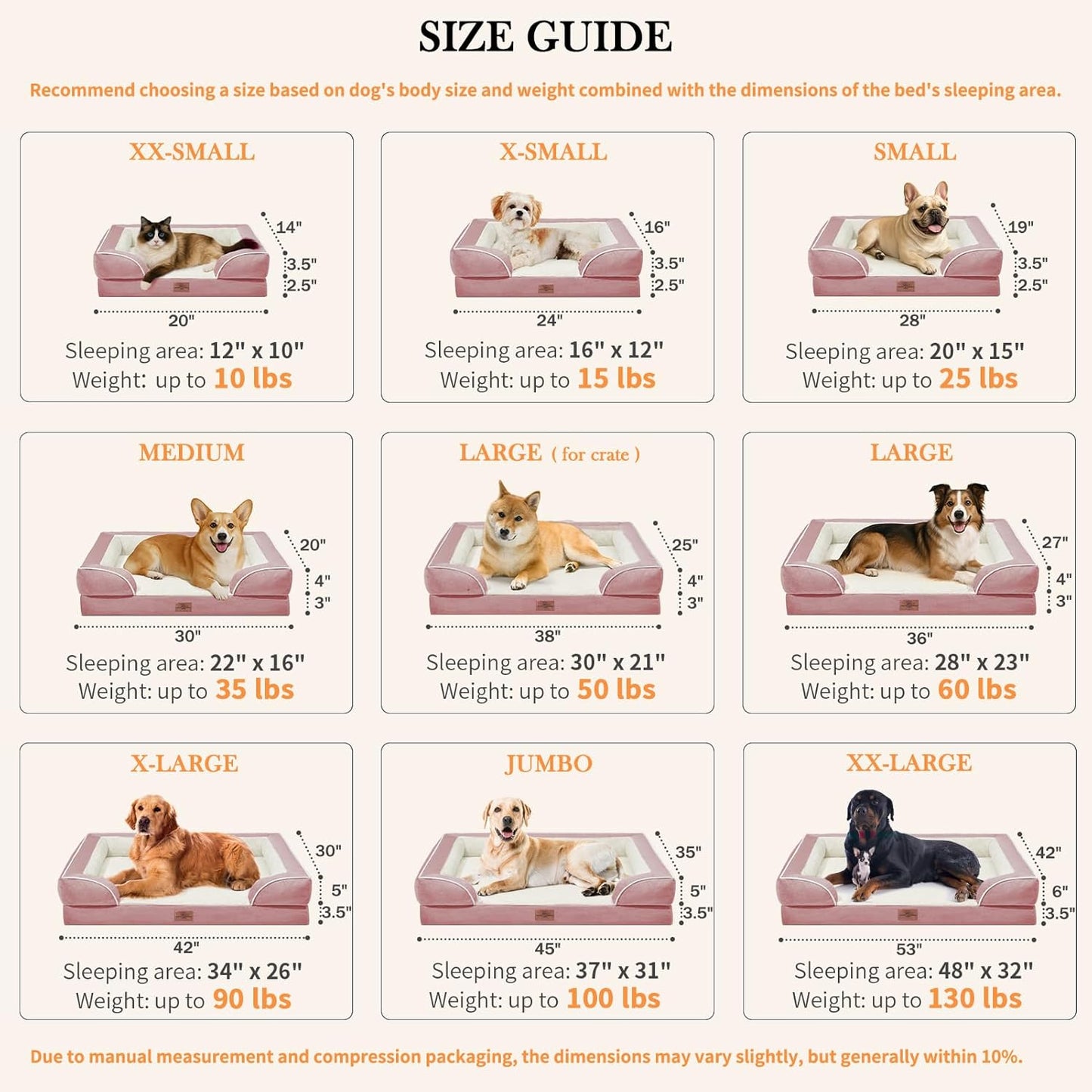 Comfort Expression XXL Orthopedic Dog Beds, Waterproof Orthopedic Foam Extra Large Dog Beds, Washable Pet Sofa Couch with Removable Cover & Non-Slip Bottom(XX-Large,Pink)