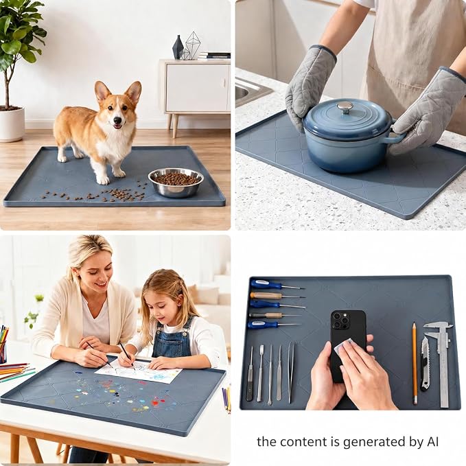 34" x 22" Large Under Sink Mats Kitchen : Waterproof Under-Sink Organizers Sink Mat Protectors, Flexible Silicone Drip Tray Pet Food Mats Kitchen Bathroom Drawer Shelf and Cabinet Liner, Grey