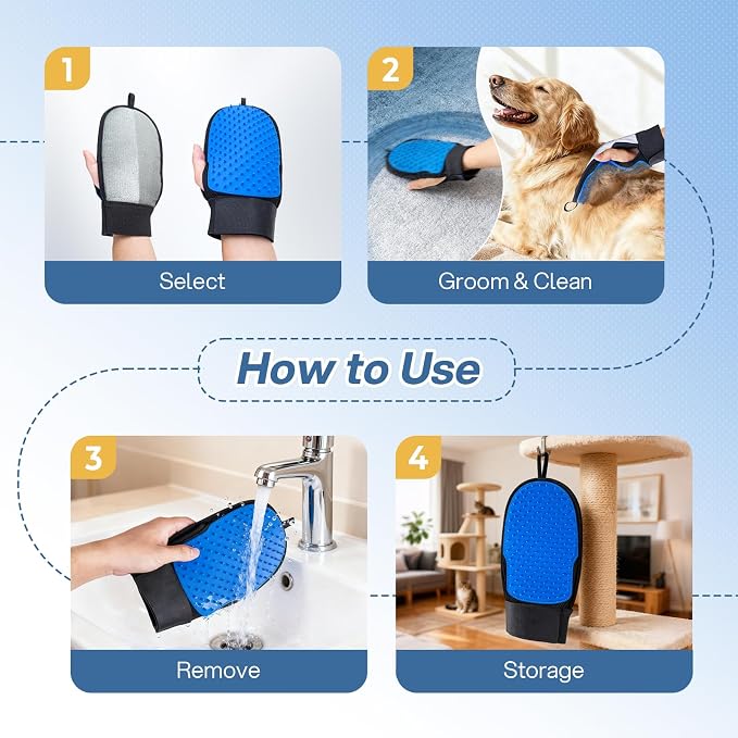 CLEANGOR 2Pcs Pet Hair Removal Glove for Dog & Cat, Reusable Electrostatic Pet Hair Grooming Glove, Magic Brush Pet Hair Remover Tool for Carpet, Sofa, Furniture, Car Seats and Clothing