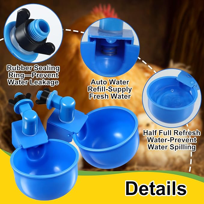 Tanlade 50 Pcs Automatic Chicken Waterer Cups Chicken Feeder for PVC Pipe Waterer Kit for Poultry Duck Goose Turkey Bunny (Blue,Classic)