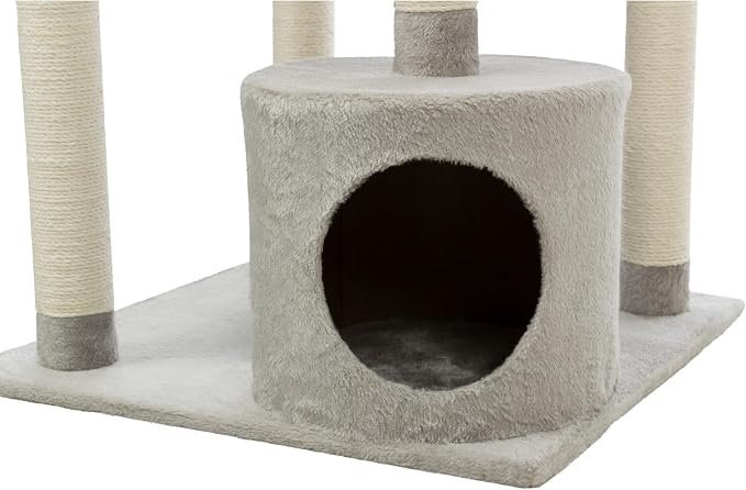TRIXIE Seli Cat Tree – Cat Tower with Sisal Posts, Condo, Padded Platforms & Hanging Toy – Cat Furniture for Indoor Cats – Gray, 21.1" x 21.1" x 59.1"