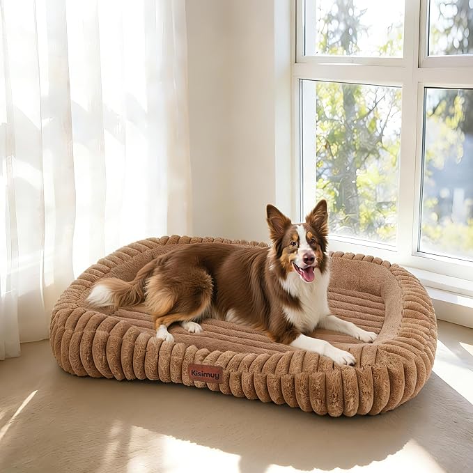 Orthopedic Dog Bed, Hip & Joint Support Extra Large Dog Crate Pad | 43L x 31W x 5.5H, Egg-Crate Memory Foam, Washable Cover, Low Front Entry, Non-Slip Bottom, XXL Dog Bed, Brown