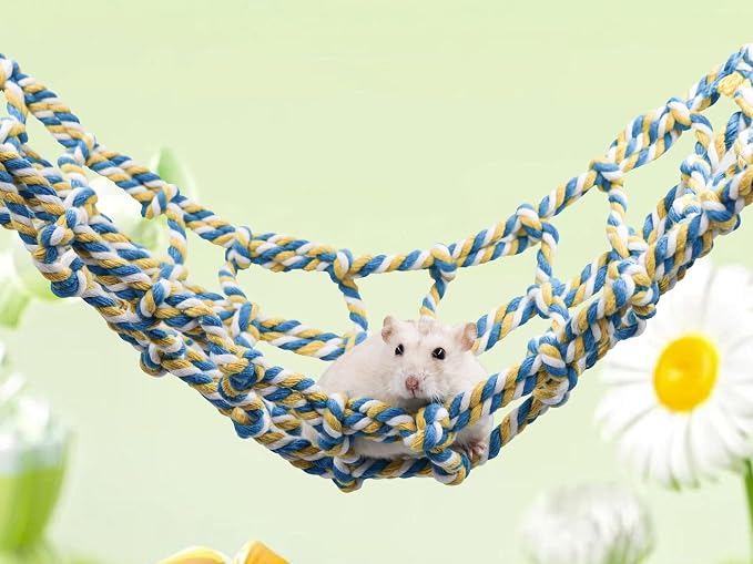 Colorful Bird Rope Net, Rat Climbing Ladder Bridge Toy, Hanging Pet Hammock, Cage Accessories for Small Animals Hamster Parakeets Cockatiels Guinea Pig Chinchilla Ferret - 31 × 7.5 Inch