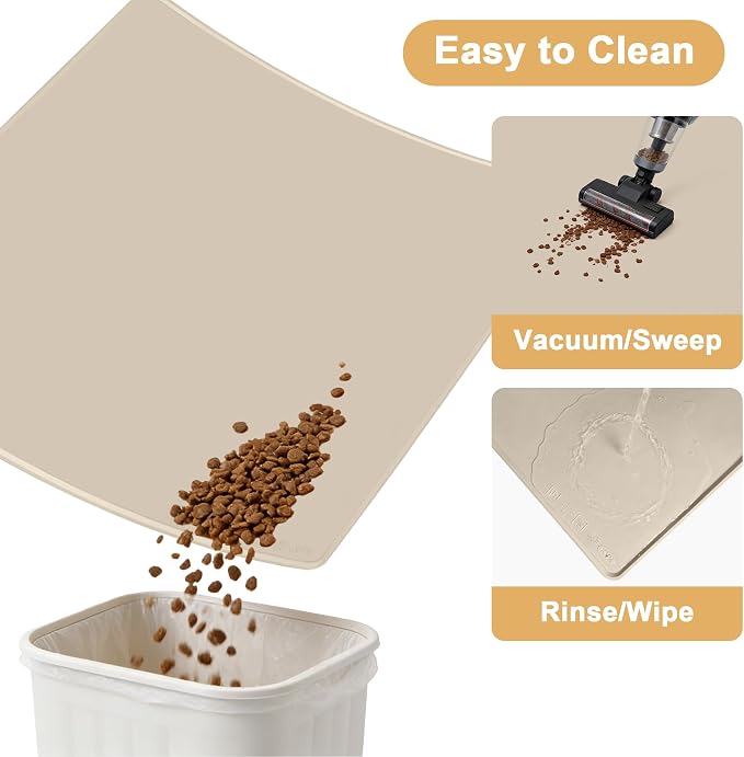 KVK Extra Extra Large Silicone Dog Food Mat 39.4×43.3in and 128oz Silicone Bag Set, Super Size Waterproof Pet Feeding Mat & Container, Non-Slip, Chew-Resistant Floor Protection (Beige&Yellow)