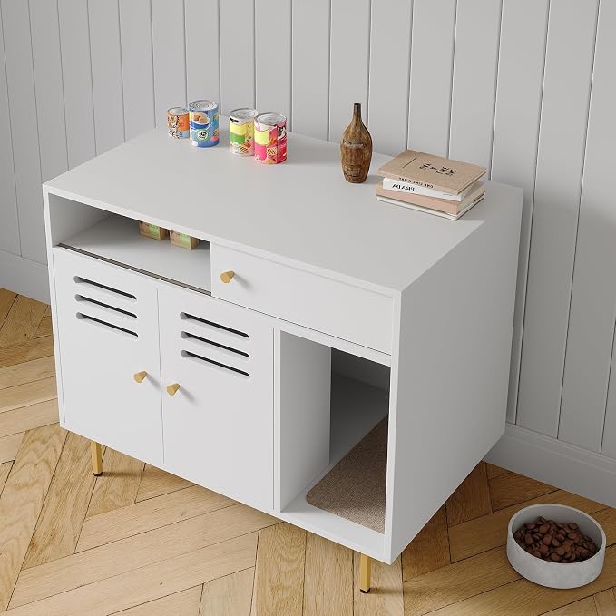 Garvee Cat Litter Box Furniture Easy-Clean Hidden Cats Litter Box Enclosed Cat Box Cabinet Enclosure Furniture with Side Entry for Indoor Living Room Bedroom