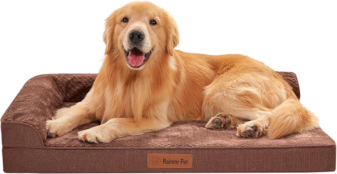 Rainmr Orthopedic Dog Beds for Large Dogs, Memory Foam Dog Beds Large Sized Dogs, Washable Removable Cover, Nonskid Bottom, Waterproof, for Indoor, Outdoor, Crate ＆ Car Use, 36x27x6 Inches, Brown Grey