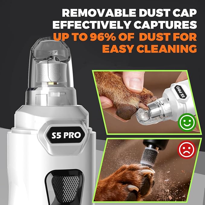 Whisper Quiet Dog Nail Grinder with 4 LED Lights, Safe & Stress-Free for Sensitive Dogs of All Breeds & Sizes, 3 Grinding Bits, 3-Speed, Pet Nail Trimmers, Rechargeable Painless Grooming Kit White