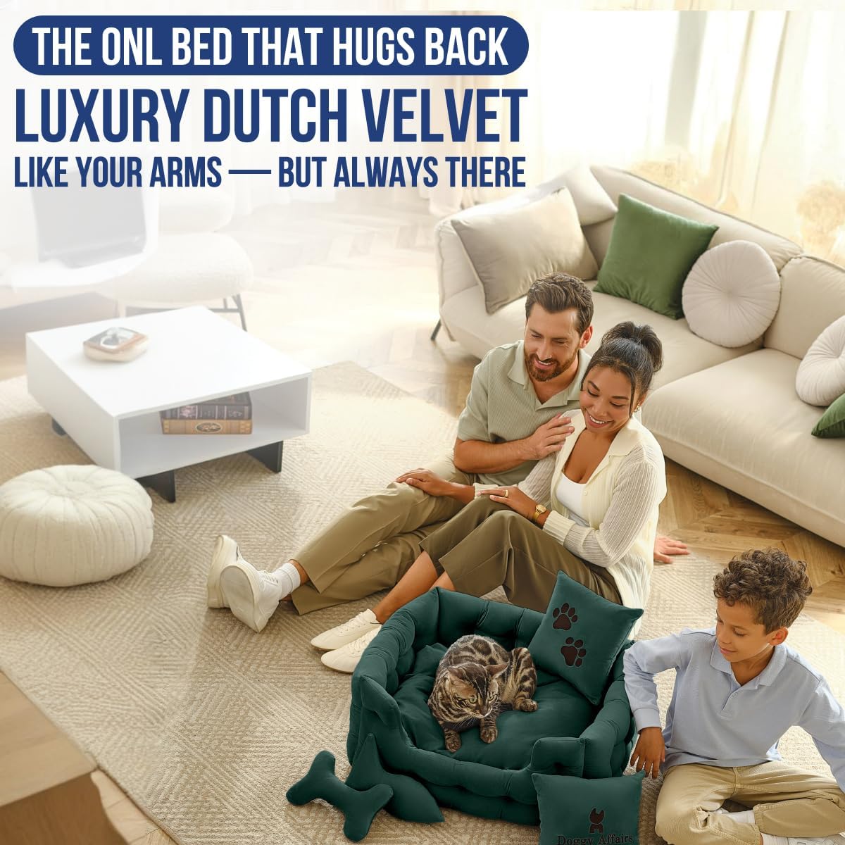 Luxury Cat and Dog Bed Chesterfield – Handcrafted Velvet Throne for Dogs | Joint Support, Calming & Temp-Regulating Comfort | Durable 5+ Years, Anti-Claw, Washable 100+ Times – S, Green