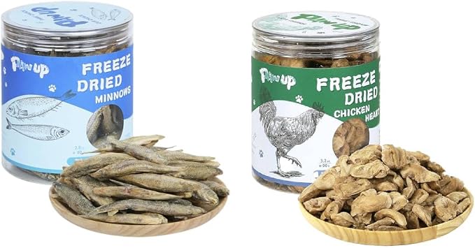 PAWUP Freeze-Dried Minnows Treats for Dogs & Cats, Freeze Dried Chicken Heart Pet Treats, High Protein Freeze-Dried Pet Food for Dogs, Cats, Fresh Ingredient