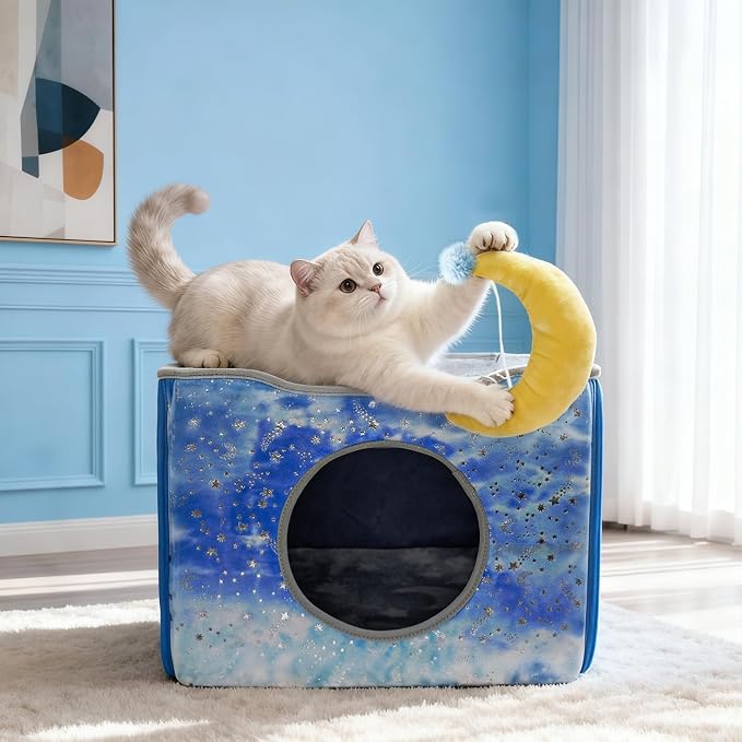 CWV Interactive Cat Toys for Indoor Cats, Kitten Toys with Scratch Pad， Cat Hideaway with Peekaboo Holes, Star Cat House Cave with Soft Pillow