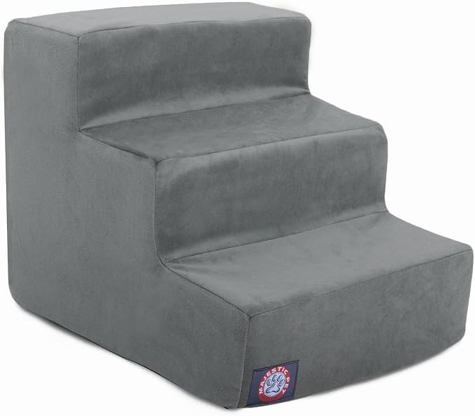 Majestic Pet 3 Step Portable Dog Stairs for Small Dogs to get on Bed Supports 25 lbs or Less – Dog Steps for High Bed with Machine Washable Cover – Pet Stairs for Cats Suede Rust