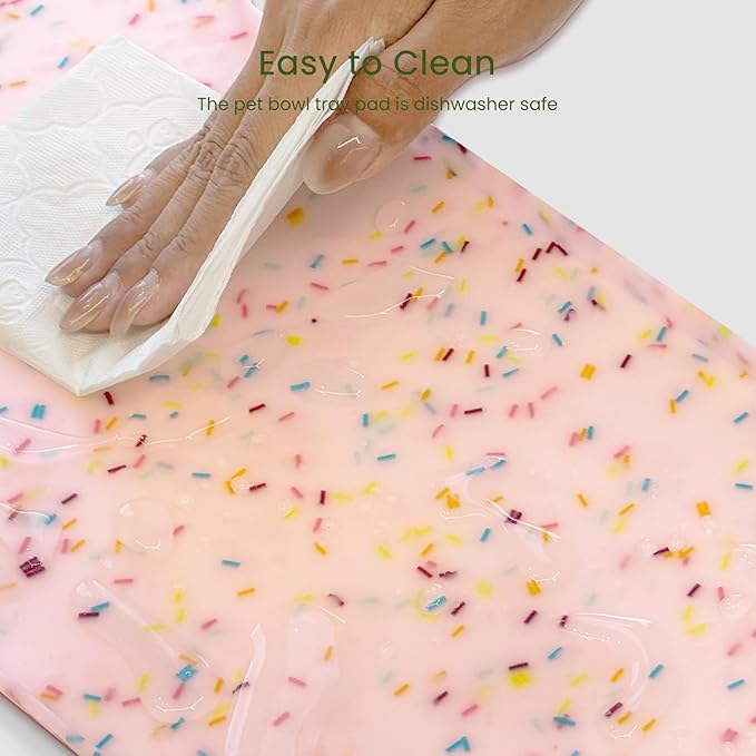 PWTAA Dog Food Mat Anti-Slip Silicone Dog Bowl Mat Thicker Pet Placemat Waterproof Cat Feeder Pad with Raised Edge Puppy Kitten Feeding Mats Suitable Small Medium-Sized Dogs Cats Eating Tray