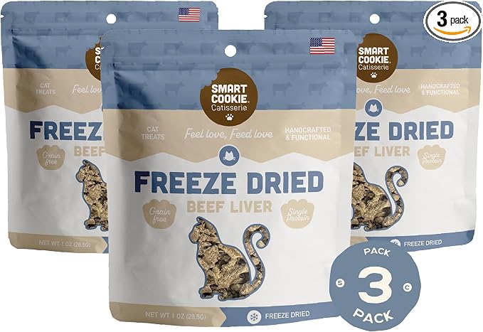 Smart Cookie Beef Liver Freeze Dried Cat Treats – Single Ingredient, High-Protein Snacks for Picky Cats – 100% Pure Beef Liver, No Fillers or Additives, Made in the USA – 1oz (3 Pack)