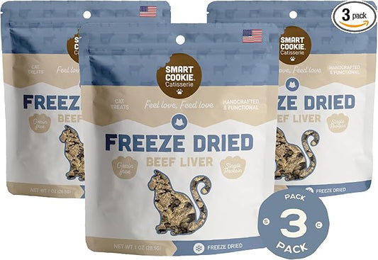 Smart Cookie Beef Liver Freeze Dried Cat Treats – Single Ingredient, High-Protein Snacks for Picky Cats – 100% Pure Beef Liver, No Fillers or Additives, Made in the USA – 1oz (3 Pack)