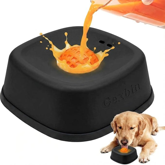Slow Feeder Dog Bowl for Liquid Treats – Dog Lick Bowl with Rolling Ball, Anti-Slip Dog Enrichment Toy for Bone Broth and Yogurt, Calming Mental Stimulation for Small Medium Breeds,Black
