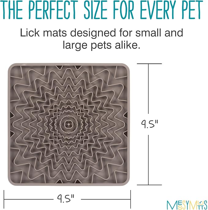 Messy Mutts Framed Silicone Therapeutic Licking Mat | 9.5" x 9.5" | Slow Feeder Mat for Boredom & Anxiety | Lick Pad for Dogs & Cats | Grey
