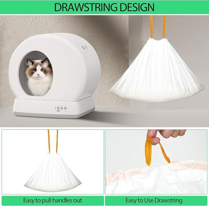 40 Count 18" x 12.6" Cat Litter Box Liners, Replaced Trash Bags Fit for Cat Litter Box MW-SC01/MW-SC02/MW-LR01, Drawstring Waste Drawer Liners for Automatic Litter Box