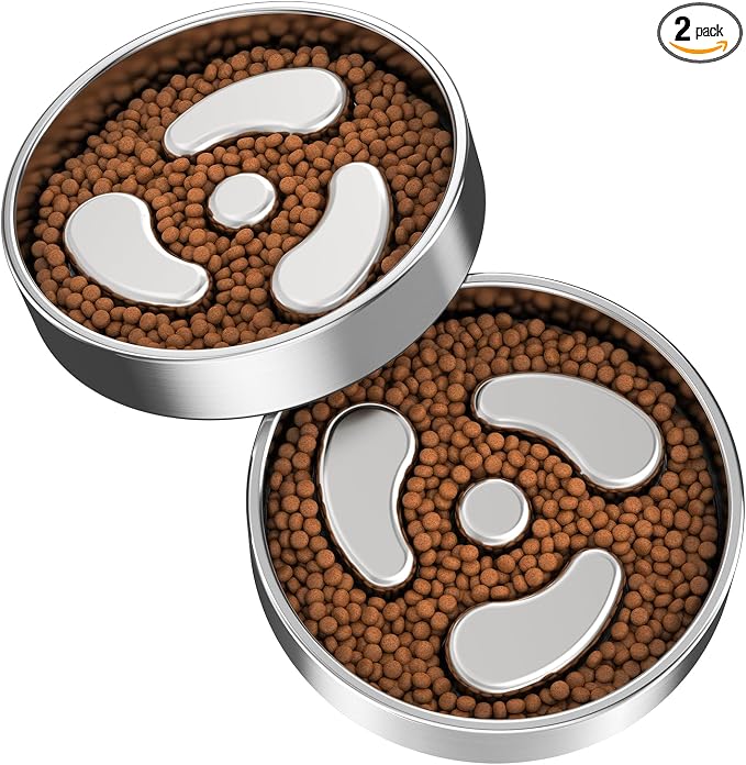 Slow Feeder Dog Bowls, 1.5Cups for Small Puppy, Food-Grade Double-Layer Stainless Steel, Heavy Duty with Non-Slip Rubber Base, Anti-Choking Puzzle Bowl to Slow Down Eating(2Pack)