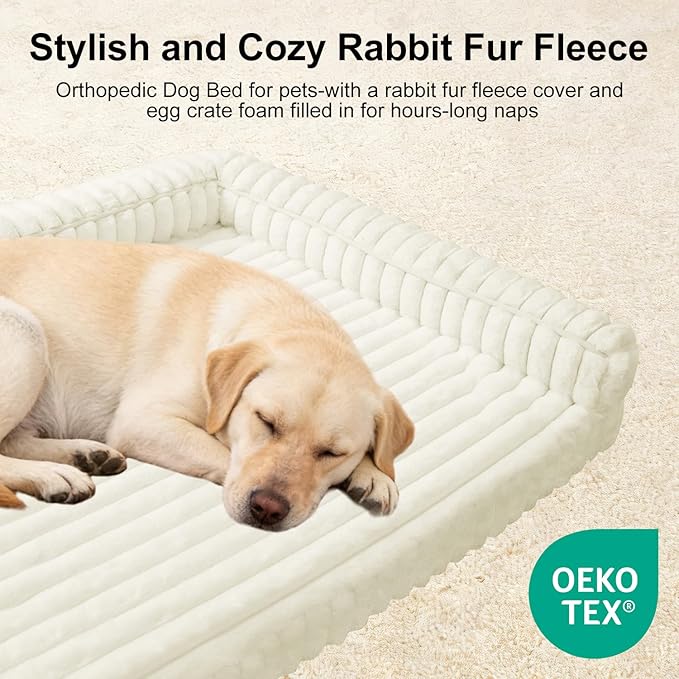Waterproof Orthopedic Dog Bed for Medium Dogs, Medium Non-Slip Pet Beds with Sides, Egg-Crate Memory Foam Dog Couch for Crate Removable Washable Cover, Beige