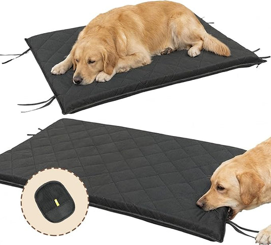 41"x27" Indestructible Dog Bed, Orthopedic High-Density Foam, Chew Resistant Waterproof Crate Mat, Corner Straps for Aggressive Chewers, Machine Washable with De-Shedding Glove, L