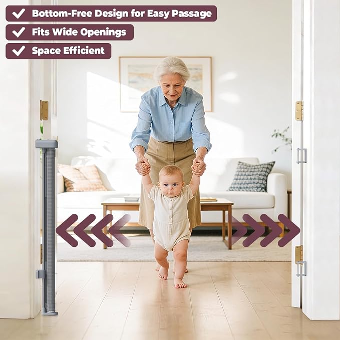 2Pack Retractable Baby Gates for Stairs, 58" Extra Wide Mesh Dog Gate for Doorways, Child Gate for Toddler Pet, Indoor and Outdoor Use, Easy Install, 34" Height, Gray