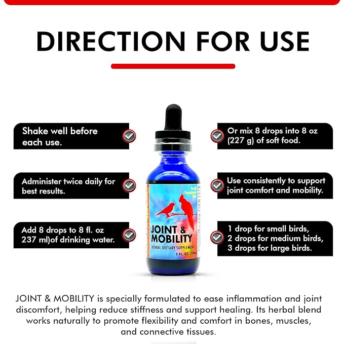 Morning Bird Joint & Mobility 2 fl oz – Herbal Liquid Supplement for Birds – Supports Joint Health, Muscle Comfort & Mobility – Ideal for Aging or Recovering Birds
