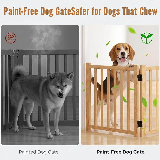 YOCAN Non-Painted Wooden Freestanding Dog Gates for The House, Doorways, Stairs,Wood Pet Fences Indoor Pet Gate,Step Over Fence-5 Panels L:115" H:23"