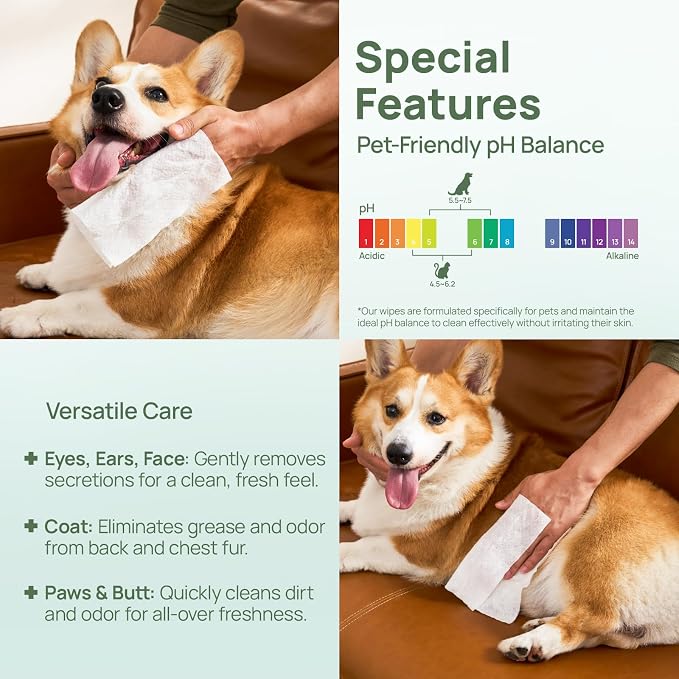 HICC PET Wipes for Dogs & Cats, Vet Recommended Cleaning Deodorizing & Soothing Allergy Infections Anal Gland Wipes, Hydrating & Nourish Fur Dog Grooming Wipes for Paw, Butt, Body-Hypoallergenic