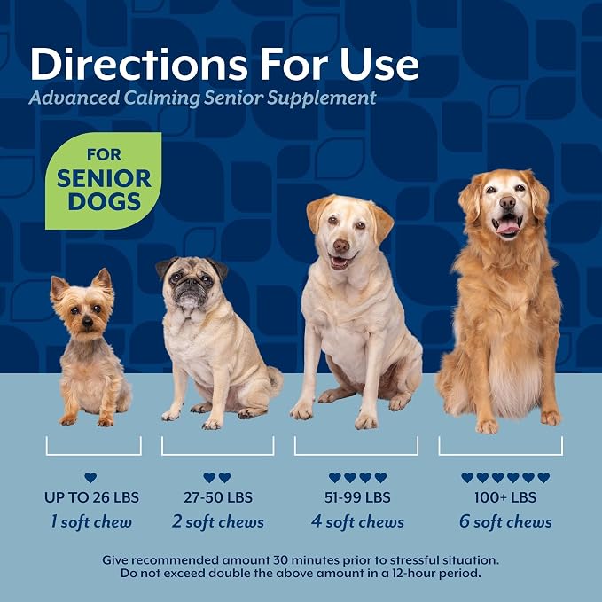 NaturVet Quiet Moments Calming Aid Dog Supplement, Helps Promote Relaxation, Reduce Stress, Storm Anxiety, Motion Sickness for Senior Dogs – 60-Ct. Soft Chews
