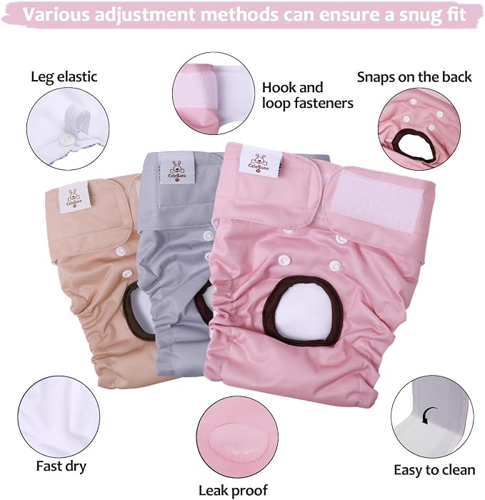 CuteBone Dog Diapers Female 3 Pack Reusable Doggy Diapers with One Suspender for Small Medium Large Dog Period BDD04L