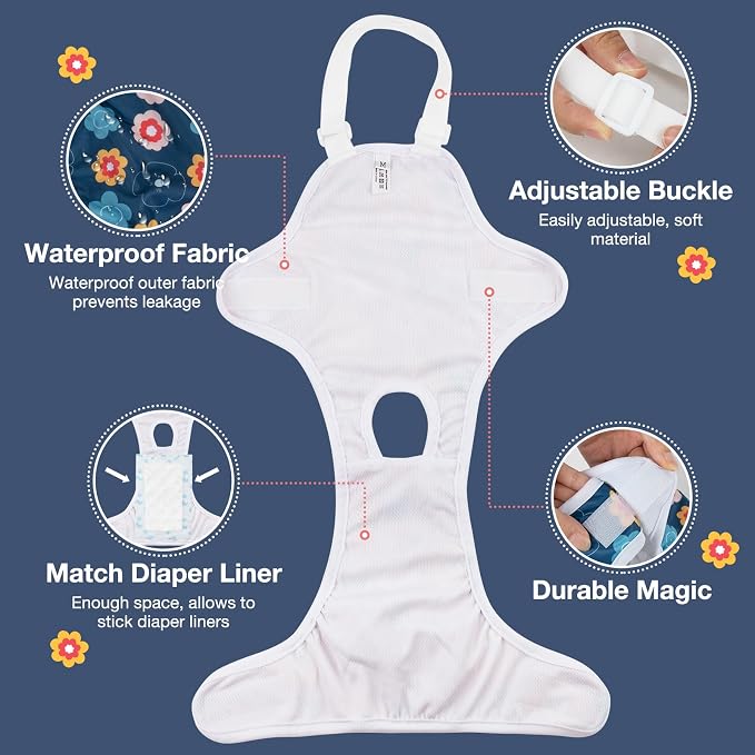 MICOOYO Dog Diaper Onesie Sanitary Pantie with Adjustable Suspender Washable Dog Period Panties Doggie Diapers Pet Underwear Female Dogs Diapers for Heat (Floral, XS/S)