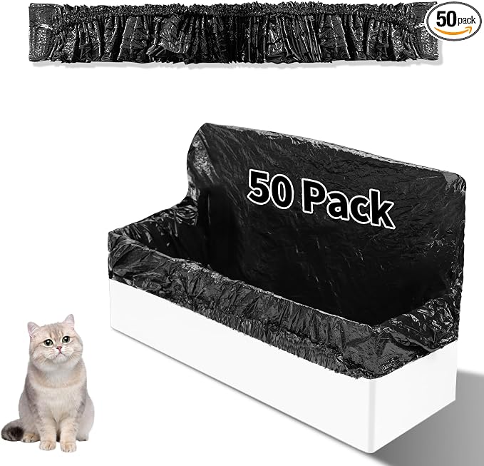 Trash Bags Compatible with Popur X5 Litter Box - with Elastic Band, Thickened Design for Popur X5 Self-Cleaning Cat Litter Box/Home Trash Bags -Black (50 Pcs)