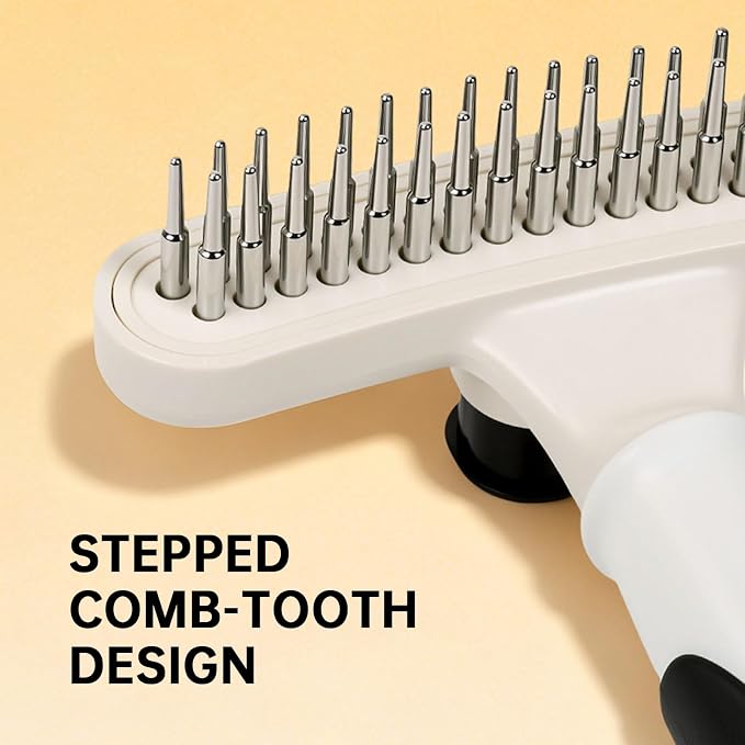 Professional pet grooming dematting rake for long coat dogs and cats, removes knots, tangled fur & loose shedding hair of large breeds like Golden Retriever, Husky, German Shepherd. (white)