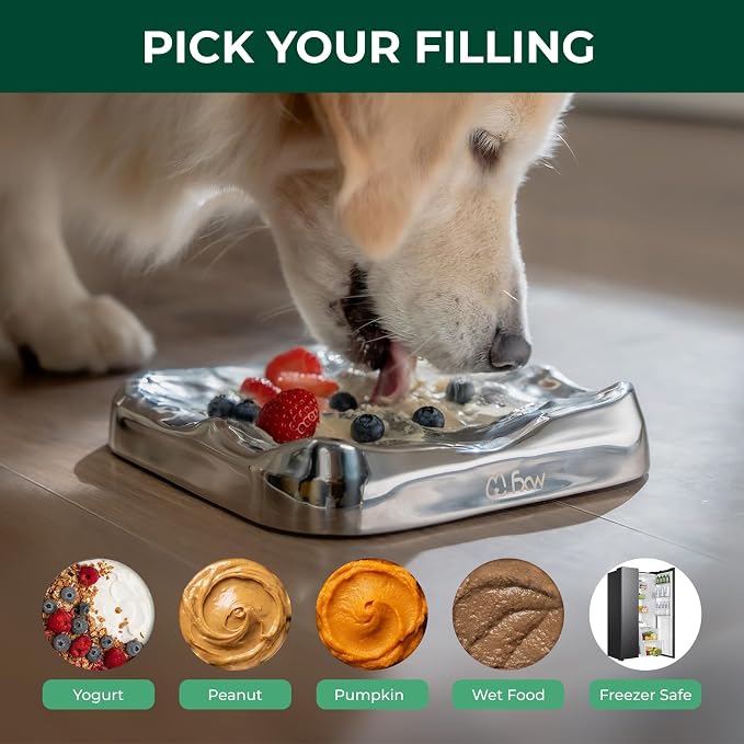 FXW IntoFlow Lick Mat, Premium Stainless Steel Dog Lick Pad, Durable Easy-Clean Textured Dog Enrichment Mat for Peanut Butter & Frozen Yogurt Treats | Patent Pending