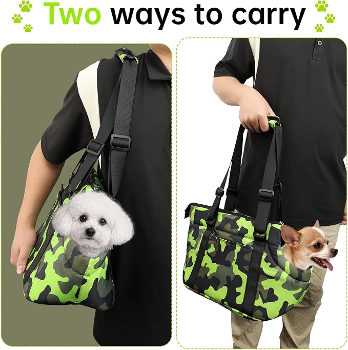 10mm Padded Tote Bag Carrier for Dog Cat Below 9 lb/4kg-Camouflage Green