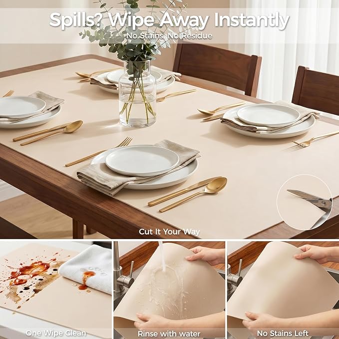 Extra Large Silicone Mat for Countertop & Table with Gift Tube Packaging, Thickened Non-Slip Heat Resistant Table Protector, Cuttable Waterproof Kitchen Prep & Kids Craft Mat