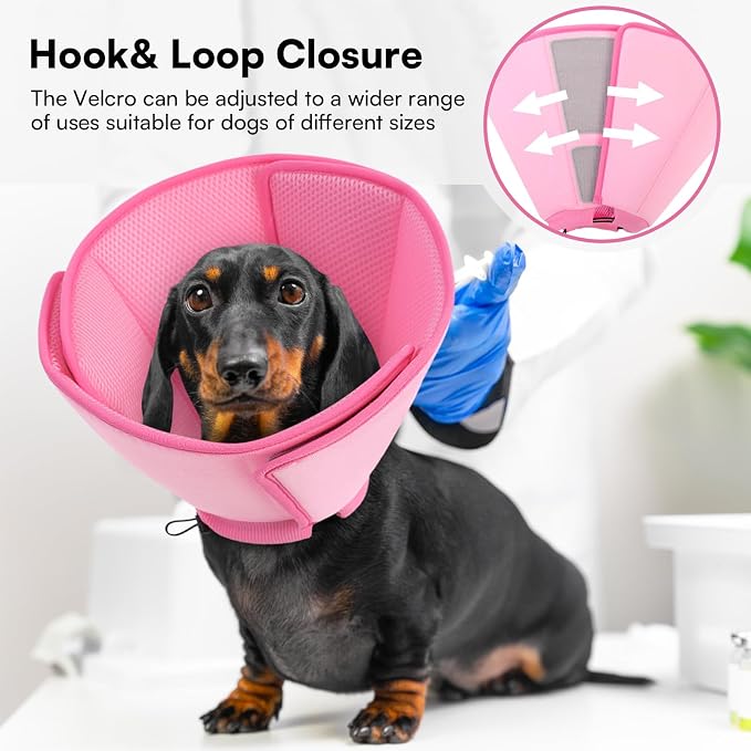 Queenmore Soft Dog Cone Collar,Comfortable Dog Cones for Medium Dogs/Cats to Stop Licking After Surgery,Comfy Cone for Dogs, Neuter Recovery Ecollars of Shame Alternatives,Pink,M