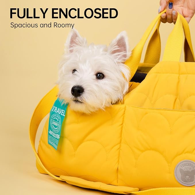 Macaron Cloud Pet Carrier Bag for Small Dogs and Cats, Lightweight Handheld Shoulder Crossbody Puppy Carrier with Storage Pocket, Breathable Expandable Pet Travel Carrier for (Yellow)