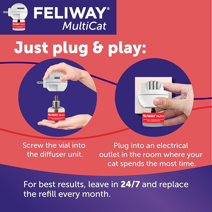 FELIWAY MultiCat 30 Day Cat Calming Pheromone Diffuser Kit & Happy Snack Delicious Calming cat Treats (12-ct Chicken Flavor)